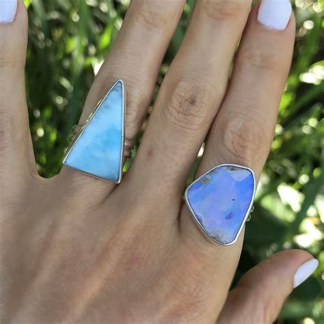 Larimar triangle ring and amazing day glow periwinkle colored lightning ...