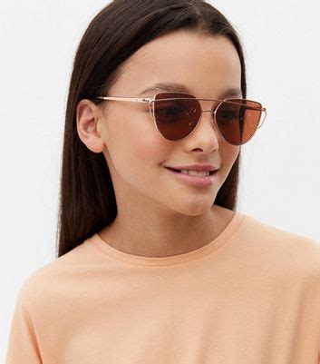 Girls Rose Gold Mirrored Pilot Sunglasses | New Look