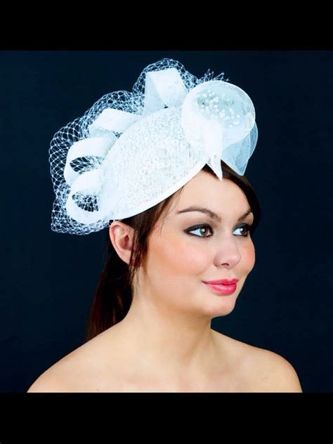 White wedding hat, bird cage fascinator, mother of the bride hat, white derby hat, racing hat ...