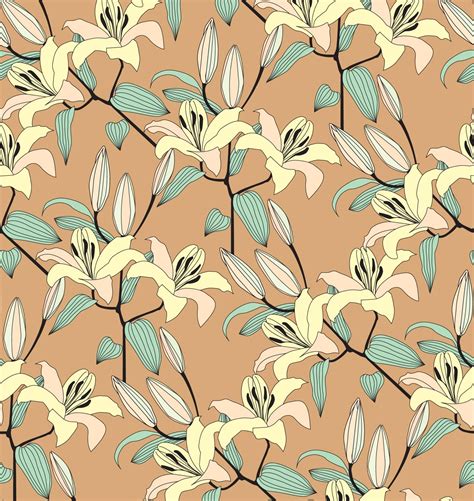 Floral seamless pattern. Flower yellow lilies bouquet stylish drawn ...