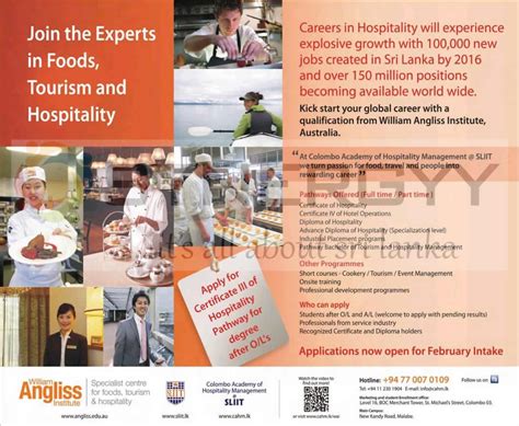 Food, Tourism and Hospitality Courses in Sri Lanka by SLIIT (Collaborations with William Angliss ...