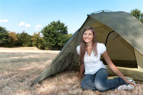 Woman tent camping stock photo. Image of happiness, leisure - 11042392