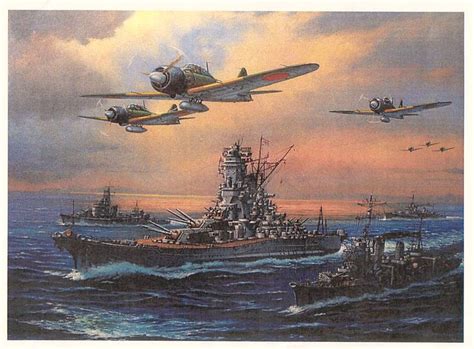 lex-for-lexington: Yamato underway with... - 武士の島 | Imperial japanese navy, Aviation art, Battleship