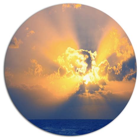 Scenic Yellow Sunset In Ocean, Landscape Disc Metal Artwork, Disc of 11 inch - Beach Style ...