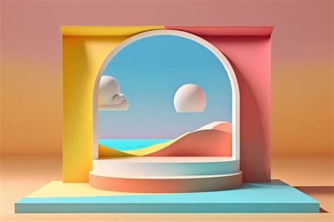 Premium AI Image | Colorful gradient podium with surreal ocean view ...