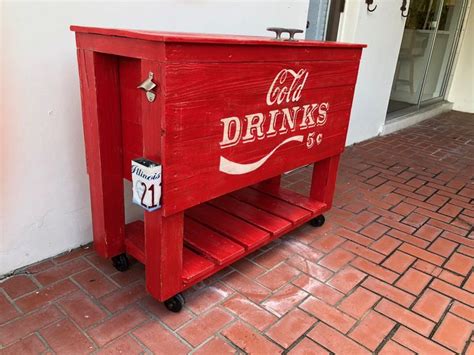 100 Quart Coleman Party patio cooler, handmade with old fence boards and pallets. then stenciled ...