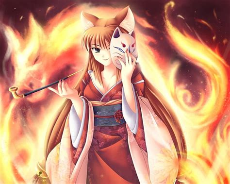 Fire Fox, kitsune, neko, magic, fantasy, flame, anime, yukata, hot, anime girl, HD wallpaper ...