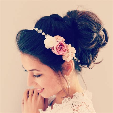 Accessoire de cheveux/ headband mariage bohème fleurs vieux rose, beige, ivoire | Bijoux cheveux ...
