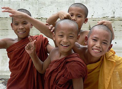 Buddha-Weekly-Four happy monk Myanmar Buddhist novices dreamstime_l ...