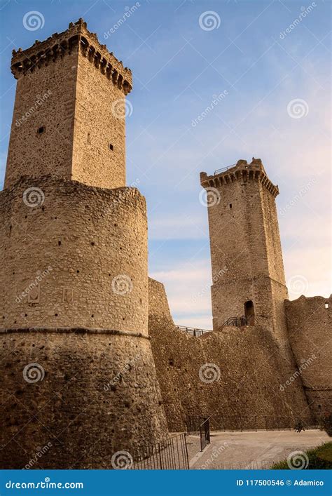 Towers and Rampart of Pacentro Castle at Sunset Stock Photo - Image of town, italian: 117500546