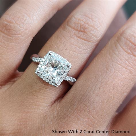 Vine Princess Cut Halo Diamond Engagement Ring In 18K White Gold | Fascinating Diamonds