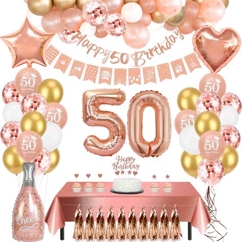 Buy 50th Birthday Decorations for Women, Rose Gold 50th Birthday Balloons with Happy 50th ...