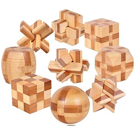 Gracelaza 9pcs Wooden Blocks Brain Teaser Puzzles Set 3D Interlocking ...