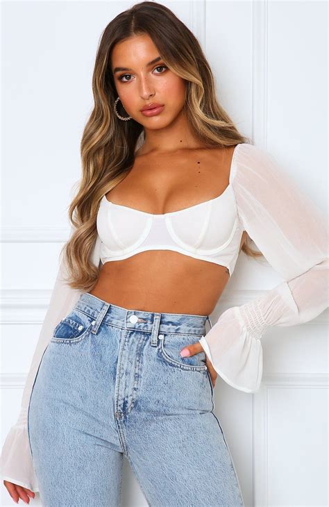 Sheer Perfection Crop White in 2020 | Long sleeve crop top, Sheer top ...