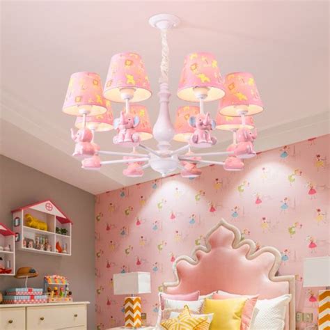 Pink Elephant Hanging Ceiling Lamp Kids 3/5/6/8 Lights Metal Pendant Light Fixture for Be ...