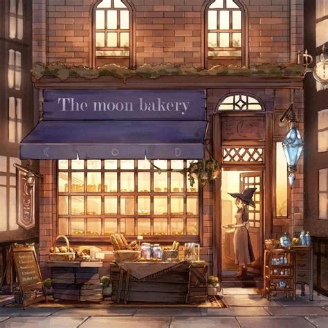 the moon bakery is located in an old - fashioned building, with lots of ...