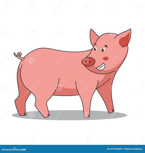 Cute Pig Looking Back for Kids in Cartoon Style Stock Vector - Illustration of food, meat: 247636899