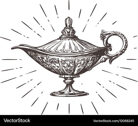 Aladdin magic or genie lamp vintage sketch Vector Image