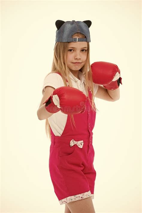 Child in Boxing Gloves Isolated on White. Little Girl before Training or Workout Stock Image ...