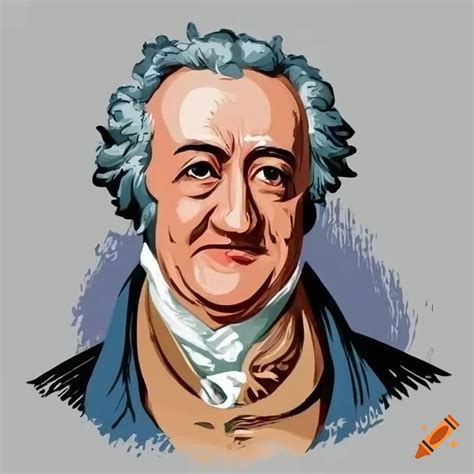 Johann wolfgang von goethe, smiling, cartoon style, white background, colourful, letterhead logo ...