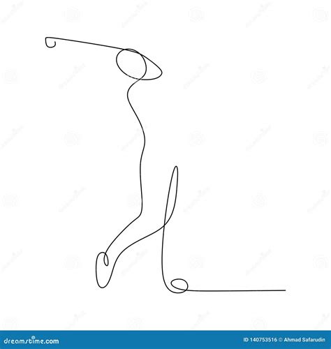 Continuous Line Drawing of Golf Player Pull the Ball Stock Vector ...