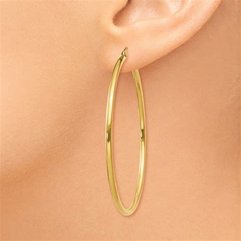 14k Gold 2mm x 50mm Hoop Earrings