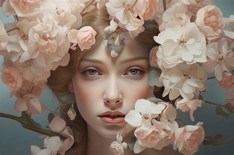 Premium Photo | A woman's face with flowers in the background.