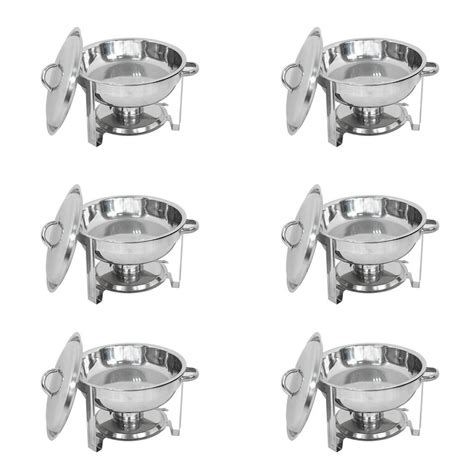 Zeny Pack of 6 Round Chafing Dish Full Size 5 Quart Stainless Steel Deep Pans Chafer Dish Set ...