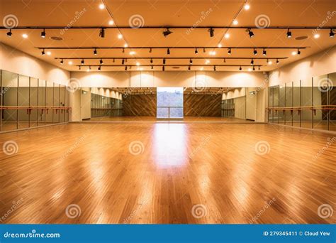 A Large Empty Room with Mirrors and Lights Stock Illustration ...