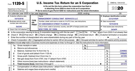 IRS Form 1120S (2020) - U.S. Income Tax Return for an S Corporation