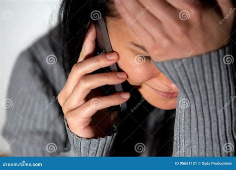 Close Up of Crying Woman Calling on Smartphone Stock Image - Image of person, desperation: 95681121