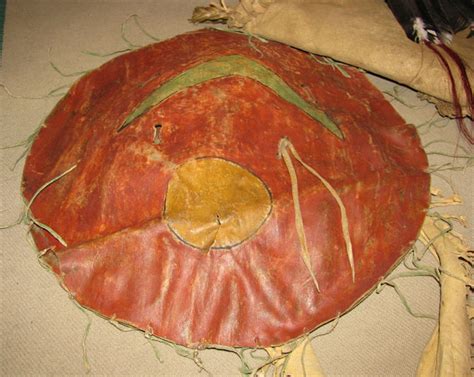 Plains Painted Buffalo Hide Shield with Buckskin Cover by Bob Brewer ...