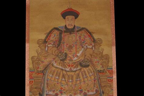 Très Grand portrait d'ancêtres chinois Empereur Nurhaci