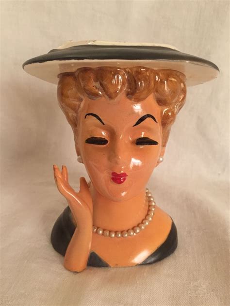 Unmarked 4 1/2" Black dress and hat | Ceramic lady heads, Head vase, Head hunter