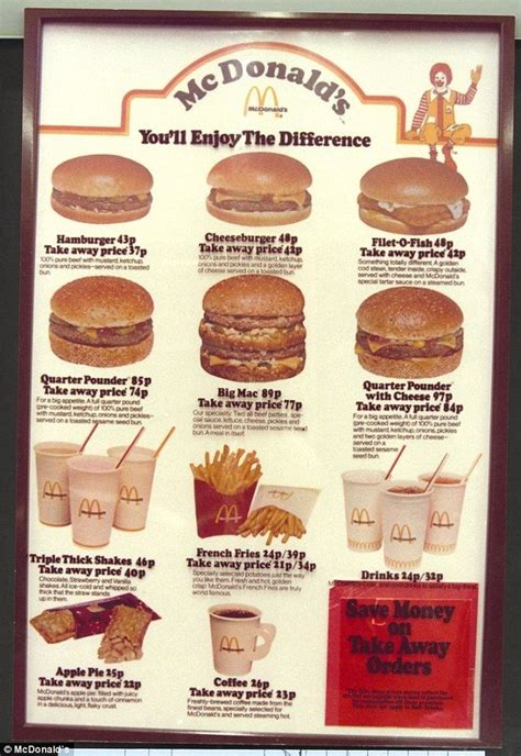 The price of Britain's first McDonald's when it opened in 1974 | 70s food, Mcdonald menu ...