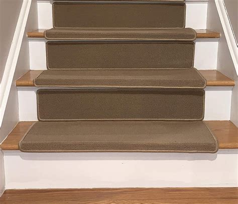 Bullnose Indoor Skid Slip Resistant Carpet Stair Treads With 6 inch Riser Tread and Adhesive ...