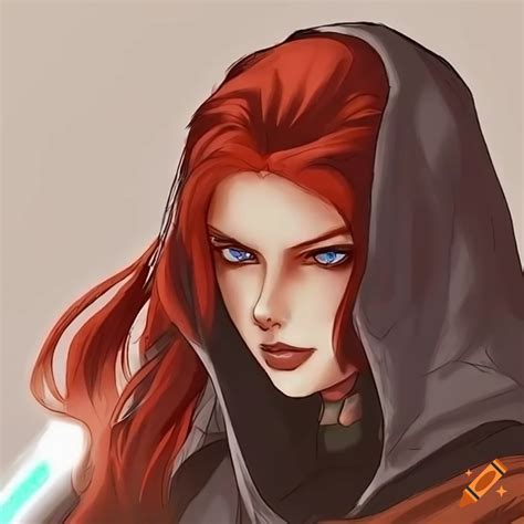 Red-haired blue-eyed female jedi revan on Craiyon