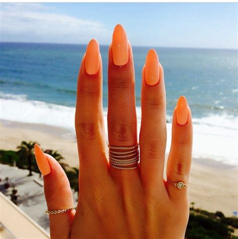 Coral nails ️ | Peach nails, Pointy nails, Coral nails