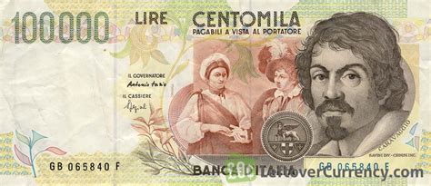 100000 Italian Lire (Caravaggio) - Exchange yours for cash today