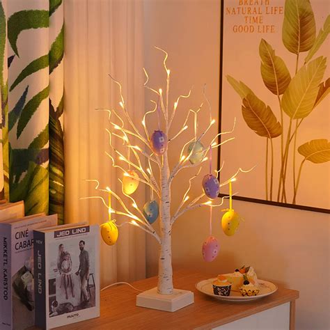 Tiitstoy Easter Decorative Lights-Easter Led Light Up Tree with 8 Ornaments, Warm White Led Tree ...