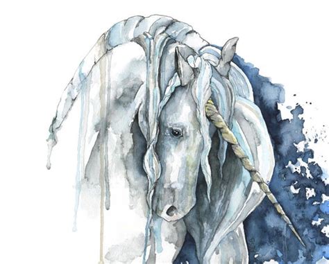 Watercolor Unicorn Painting Print titled Veiled in