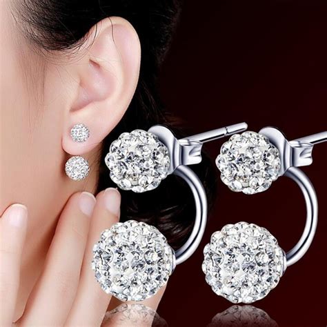 1 Pair Women Jewelry Silver Double Beaded Rhinestone Crystal Stud Earrings HFON - Walmart.com