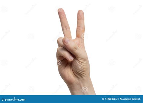 Victory Sign Gesture on a White Background Stock Photo - Image of ...