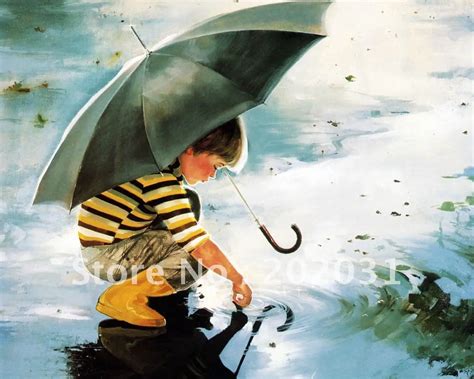 Donald Zolan,Boy playing rain,Handmade Children Oil Painting-in Painting & Calligraphy from Home ...