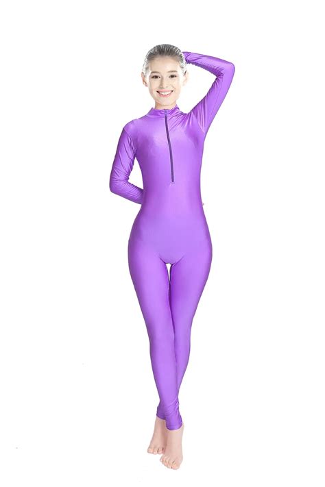 Adult Lycra Spandex Unitard Bodysuit Full Body Long Sleeve Women Dancewear One Piece Turtleneck ...