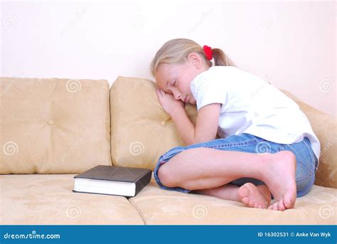 Little Girl Sleeping on Couch Stock Image - Image of child, indoors: 16302531