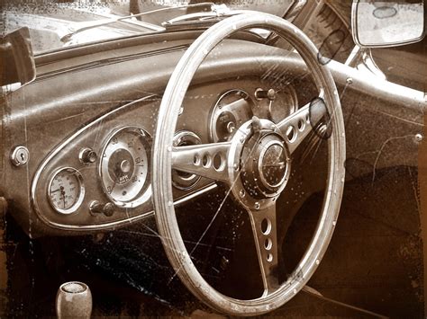 Free Images : wood, leather, interior, transportation, transport, auto, nostalgia, steering ...