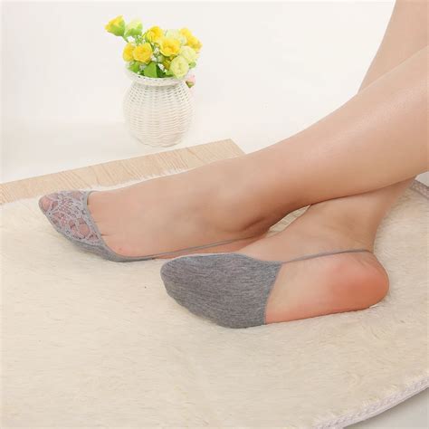 Fashion Women Socks Sexy Cotton Half feet Antiskid Invisible Liner No Show Low Cut Sling Sock ...