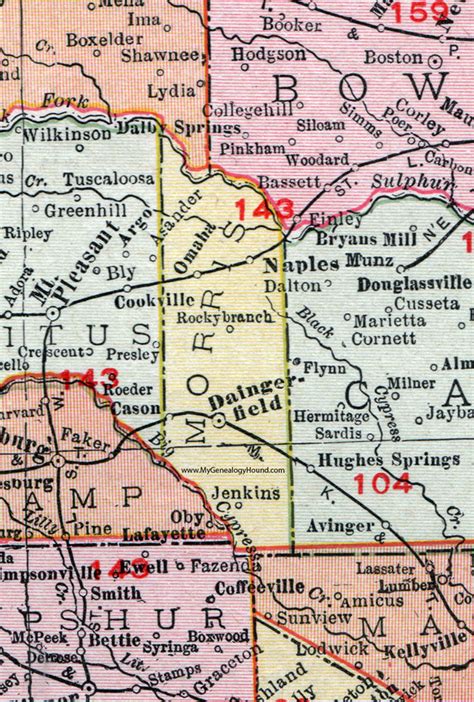 Morris County, Texas, 1911, Map, Rand McNally, Daingerfield, Omaha, Naples