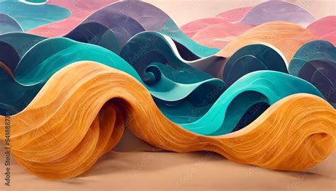 Fall colorimetry background. colorful realistic waves background, 3d illustration, Abstract ...